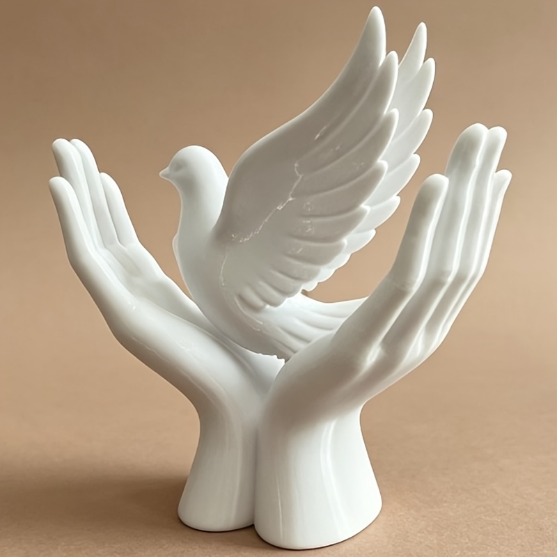 3D Printing Drawing - 1-Piece Peace Hand Statue with Dove
